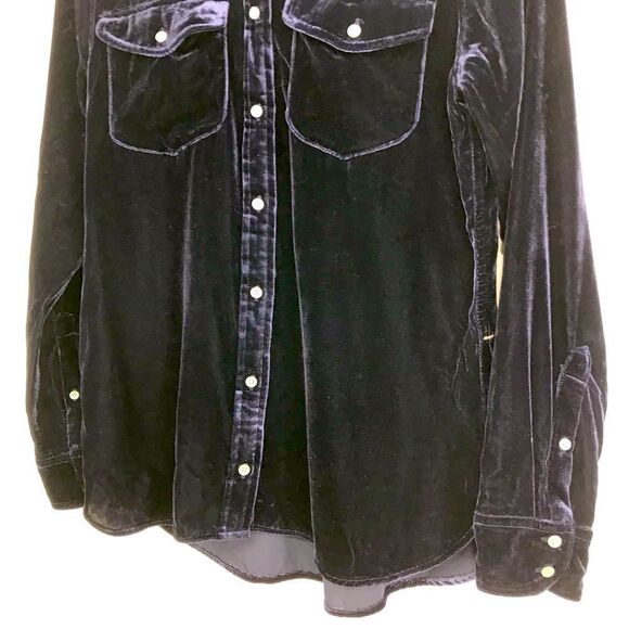 J. Crew Navy Blue Velvety Velour Button Up Pocket Chest Long Sleeve Shirt - Picture 8 of 16